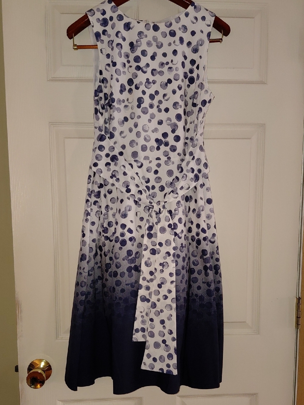 DKNY White and Navy Polka Dot Ombre Midi Dress